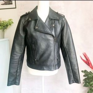 Black Faux Leather Moto Jacket, size L